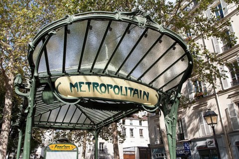 Entrance of the metro station Abbesses with original art nouveau roof