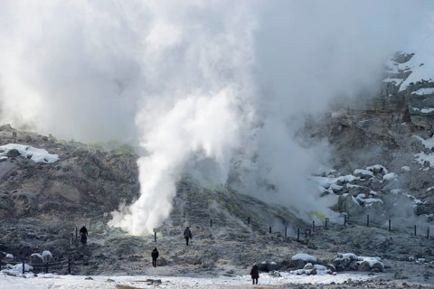 Tourists at the fumaroles