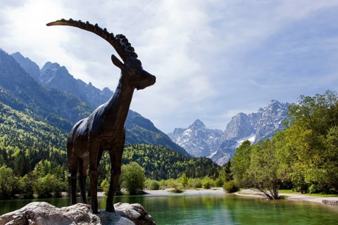 Capricorn sculpture on Lake Jasna in Triglav National Park