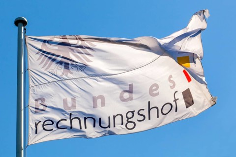 Flag with logo and lettering "Bundesrechnungshof" or German Federal Court of Auditors