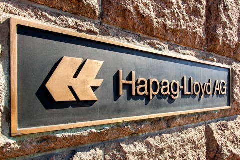 Logo and signage at the headquarters of the transport and logistics company Hapag-Lloyd AG