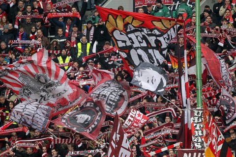 Fans of 1. FC Kaiserslautern at the Fritz-Walter-Stadion