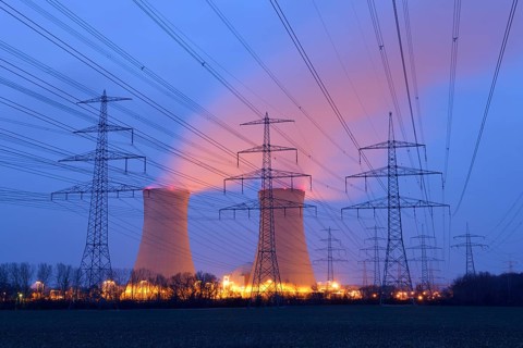 Grafenrheinfeld Nuclear Power Plant at dusk