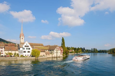 View of the historic centre of Stein am Rhein with St. George's Abbey