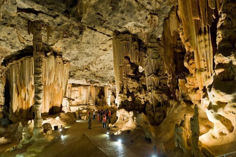 Stalactites and stalagmites in Van Zyl's Hall inside the Cango Caves