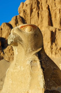 Horus statue on the ramp of the Temple of Hatshepsut