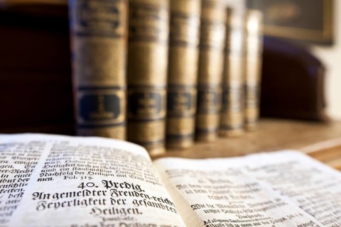 Old books with sermons in the Handwerksmuseum or Museum of Crafts