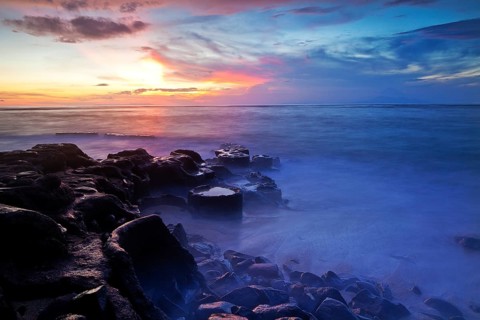 Coastal landscape after sunset