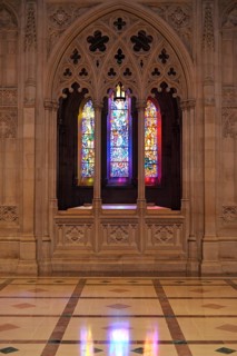 Church window in the aisle