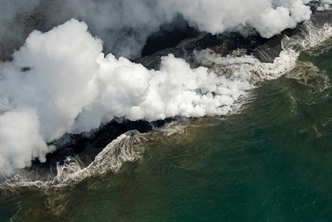 Lava flowing into the Pacific Ocean