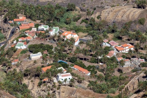 View from the Mirador of houses and the palm grove of Taguluche