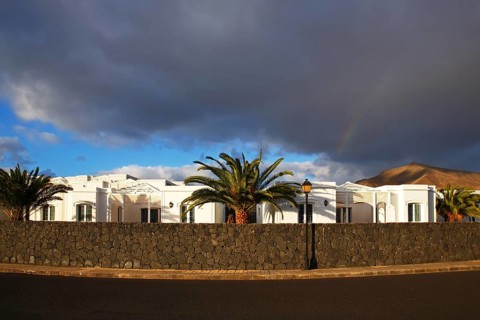 Hotel and apartment complex in the evening light
