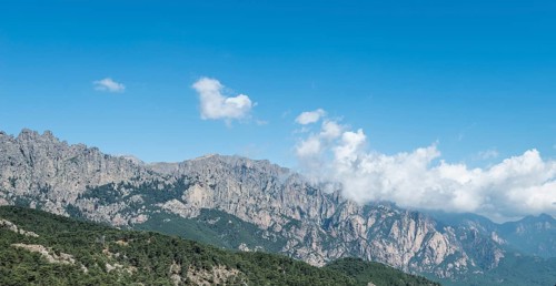 Cliffs and rocks in front of clouds