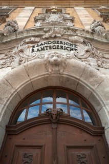 Entrance portal of the historic building of the Bavarian District Court