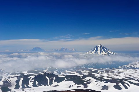 View from the Gorely volcano to the Tolmachev Dol and Opala volcanoes