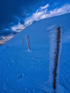 Snow landscape on the Apennines at sunrise