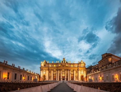 St. Peter's Square with St. Peter's Basilica and chairs for the papal audience