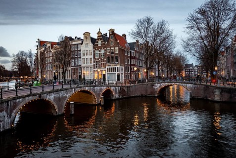 Bridge over the canal at dusk