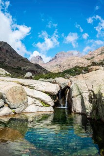Pool with a small waterfall in the mountains