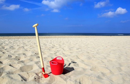 Bucket and spade on a beach