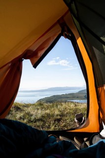 View from inside tent looking across Sound of Raasay