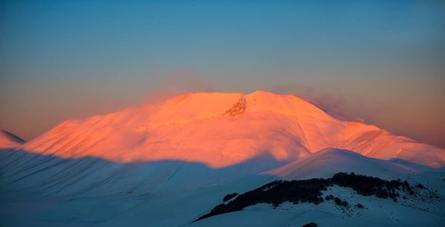 Mount Vettore at sunset in winter
