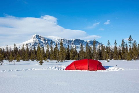 Red tent in the snow