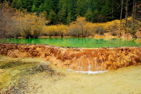 Lime terraces with lakes in autumnal environment