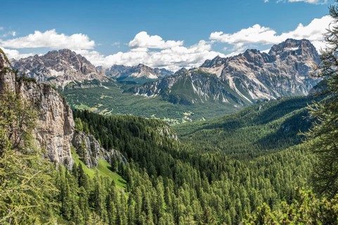 Mountain landscape with spruce forests near Cortina d'Ampezzo