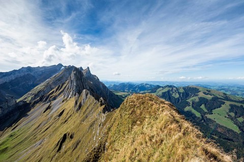 View from Mt Schafler in the Appenzell Alps to Mt Santis