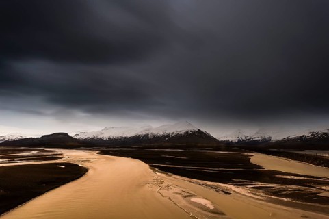 Icelandic river with moonlight