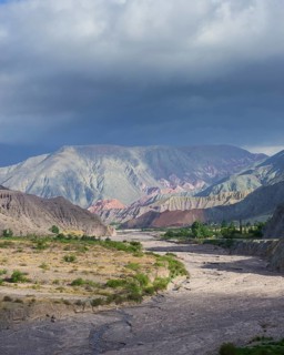 Riverbed of the Purmamarca and Cerro de los Siete Colores or Hill of Seven Colors in Purmamarca