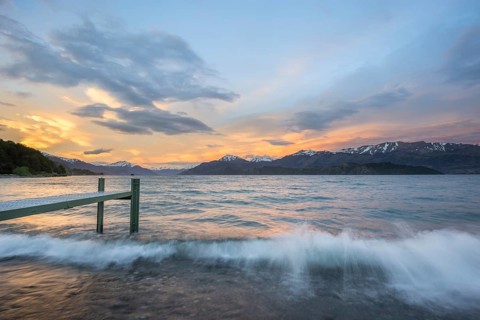 Jetty at sunset on Lago General Carrera