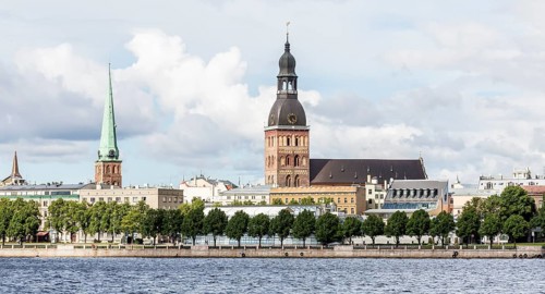 Historic centre with the banks of the Daugava river or Western Dvina