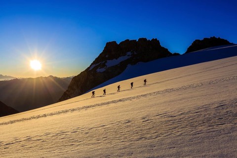 Rope team climbing the Plateau du Trient