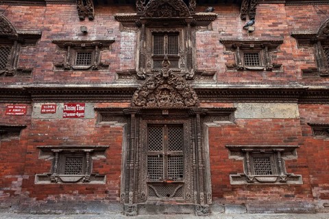 Courtyard with ornaments on doors and windows