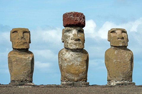 Three Moai statues