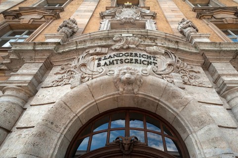 Entrance portal of the historic building of the Bavarian District Court