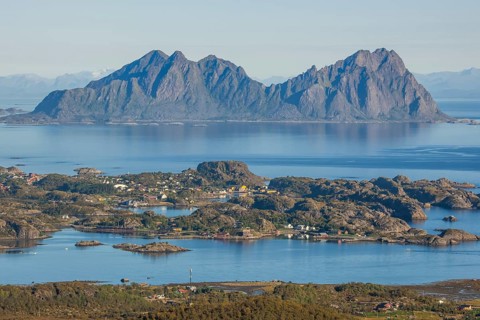 View from Mt Glomtinden of the village of Kabelvag