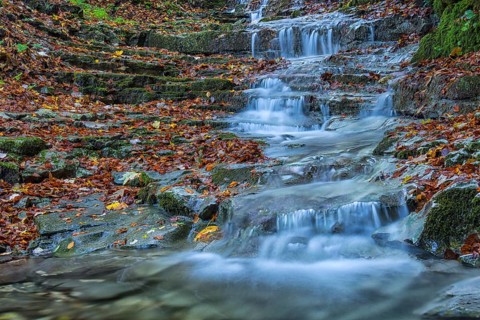 Waterfall in the forest in autumn