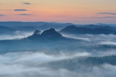View from Kleiner Winterberg mountain to the Lorenz Stones at dawn