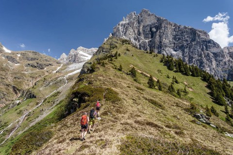 Mountaineers on the ascent to the Lampskopf on the via ferrata in Pflersch at the foot of Tribulaun
