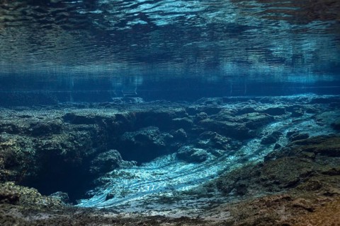 Ginnie Springs Cavern with fresh water spring in Santa Fe River
