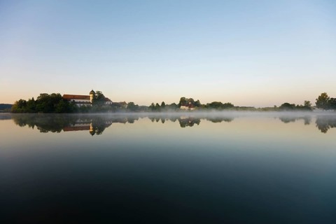 Early morning at Seeon Abbey on an island in Seeoner See Lake