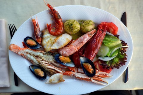 Typical fish dish with shrimps