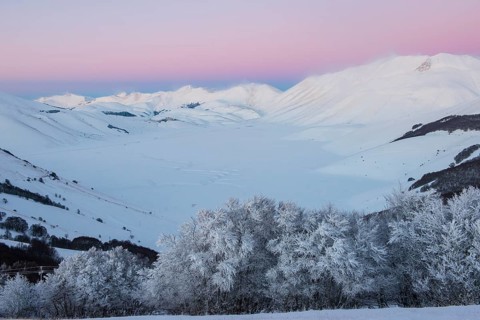 Piano Grande of Castelluccio di Norcia at sunset in winter