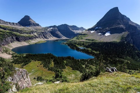 Hidden Lake with Reynolds Mountains and Bearhat Mountains