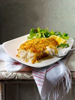 Lightly battered sole and salad