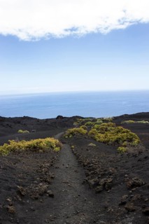 Hiking trail through lava landscape