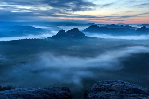 View from Kleiner Winterberg mountain to the Lorenz Stones at dawn